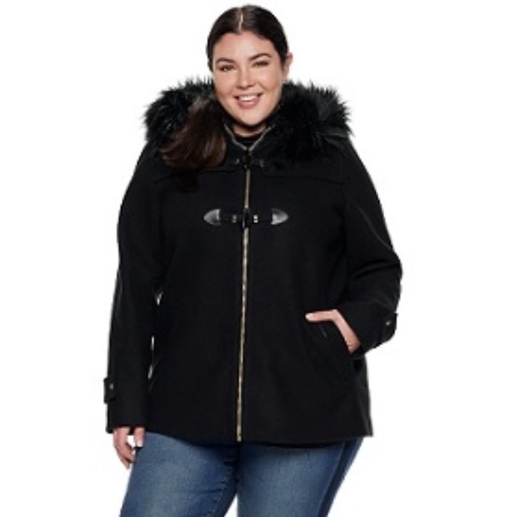 Nine West Sz 3X Hooded Faux-Fur Trim Toggle Coat